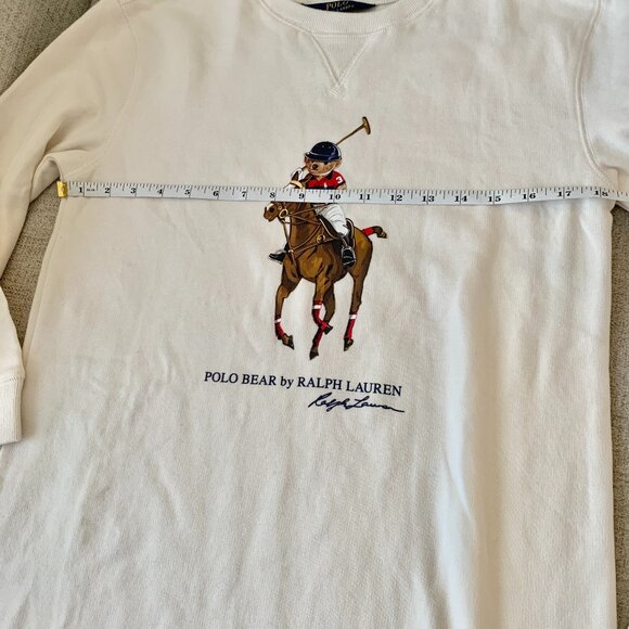 Ralph Lauren Ivory White Polo Bear on Horse Cotton Fleece Sweatshirt Tunic Dress - Picture 7 of 12